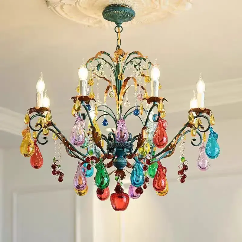 SANDYHA French Art Style Fruit Glass Design Chandelier Pendant Lights Modern Elegant Living Room Bedroom Study Home Decor