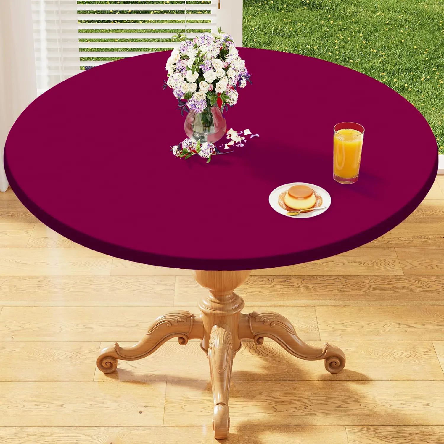 Spandex Stretch Cocktail Table Top Cover Fitted Round Tablecloth Elastic Edge Table Topper Cap for Dining Wedding Party Picnic image 3
