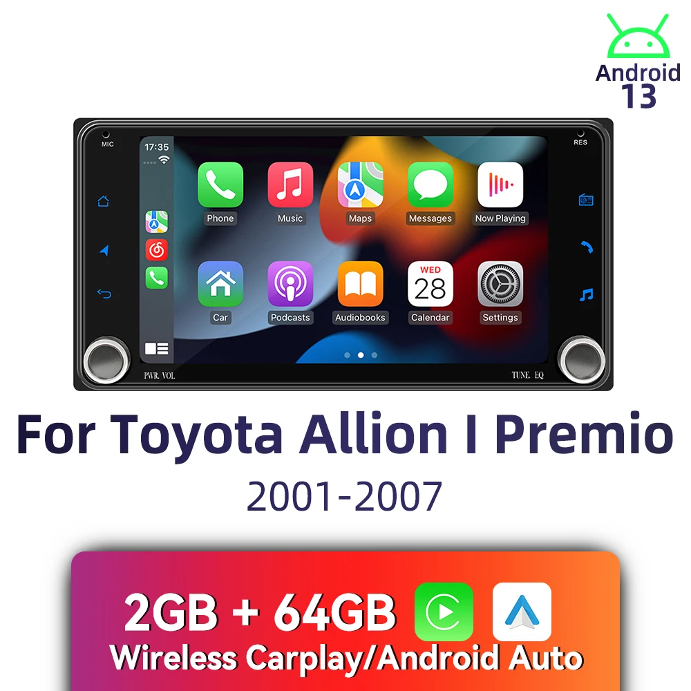 

7" Screen Wireless Carplay Autoradio 2Din Android Radio Car Multimedia for Toyota Allion I Premio 2001-2007 Head Unit GPS Stereo