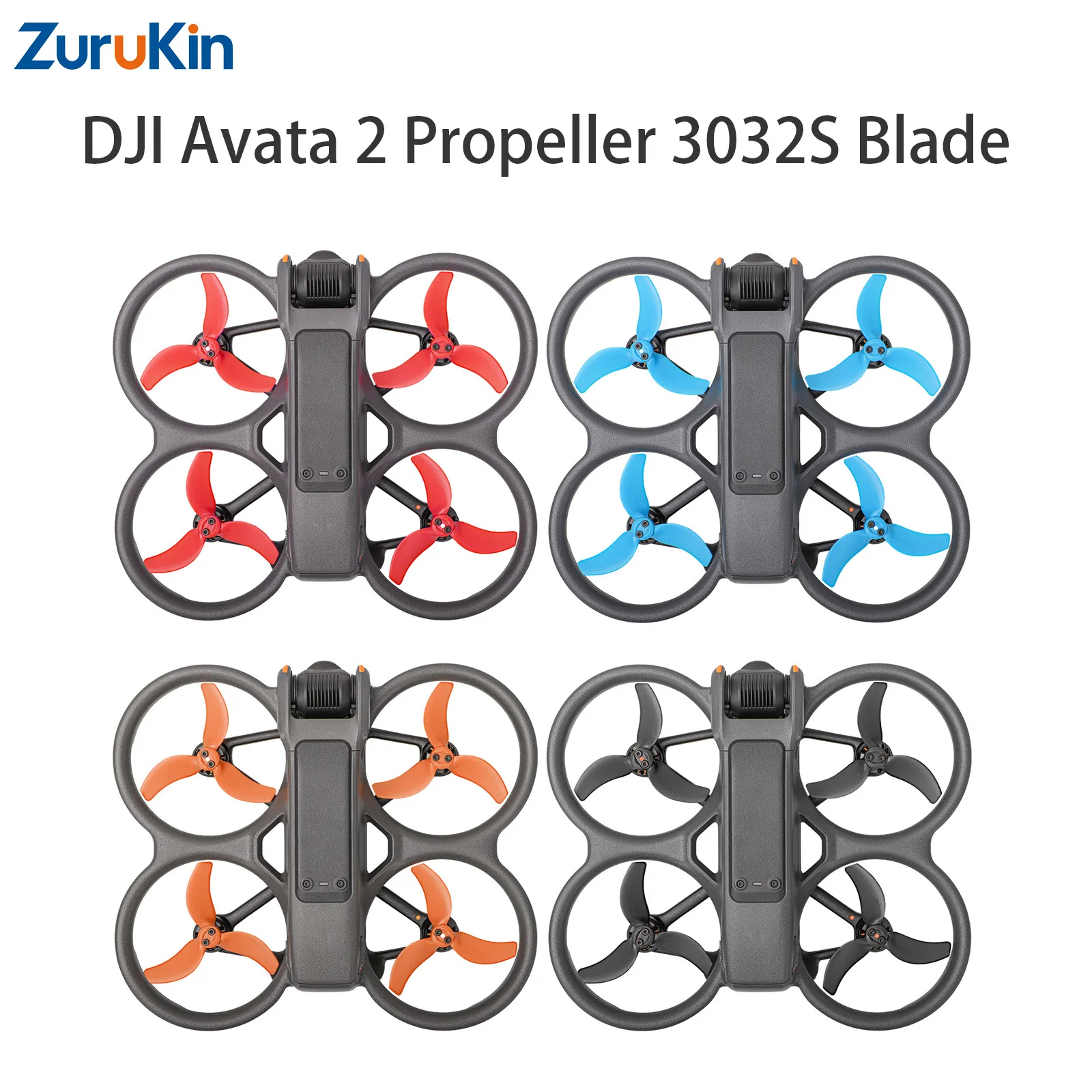 ZuruKin 4pcs Propeller Set for DJI AVATA 2 3032 3-Blade Props for Drone Black/Red/Orange/Blue Replacement PC Material with Screw