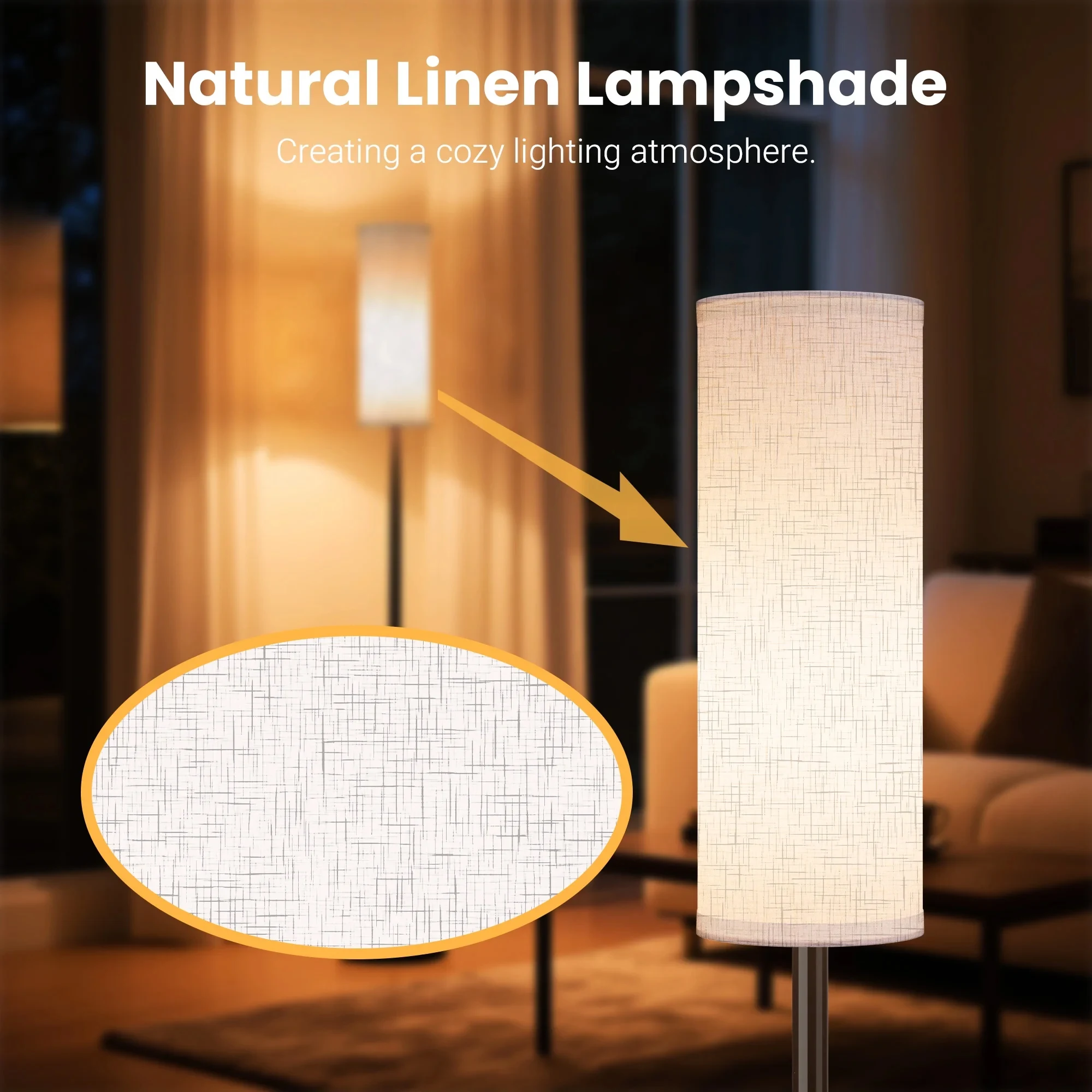 Fabric Shade Floor Lamp, 9W 800LM 3000-6000K Dimmable Standing Lamp with Remote & Foot Switch, Iron & Cloth Floor Light for Living Room Bedroom view 5