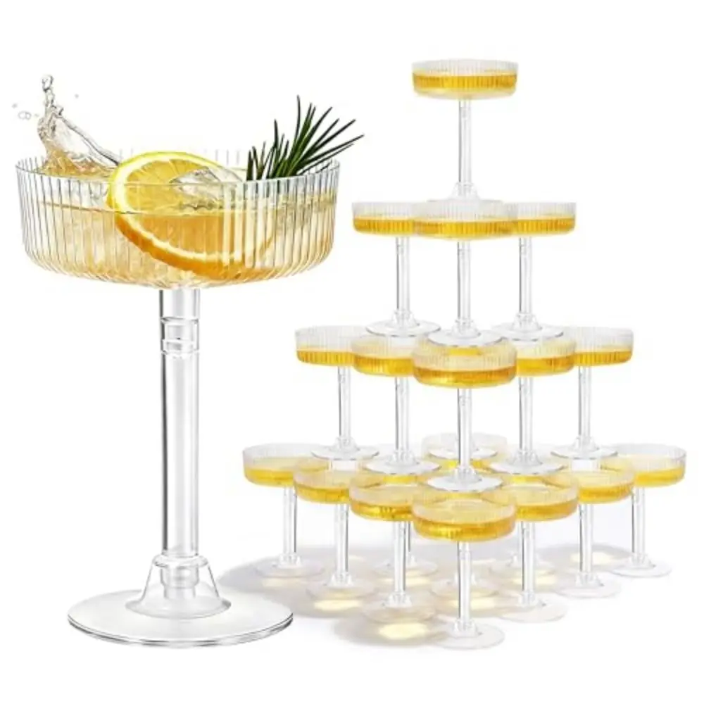 

Plastic Martini Glasses Detachable Transparent Champagne Glass Champagne Tower Disposable Ribbed Martini Glasses