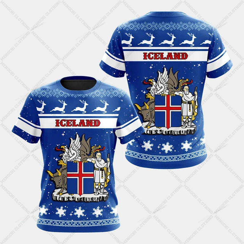 Iceland Emblem Personalized Unisex T-shirts Crewneck Oversized Tees For Men and Women Summer Cool Loose Children\'s Sportswear