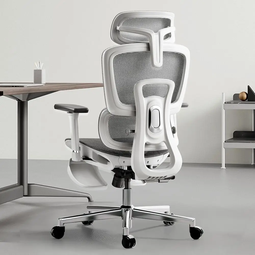 High-Back Ergonomic Office Chair with Adjustable Armrests and Lumbar Support for Big and Tall, White Mesh Desk Chair