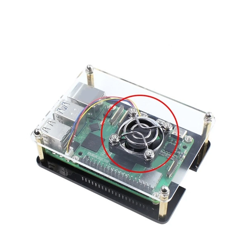팬과 방열판이 있는 아크릴 하우징 RPI 5 보드용 최적의 냉각 케이스