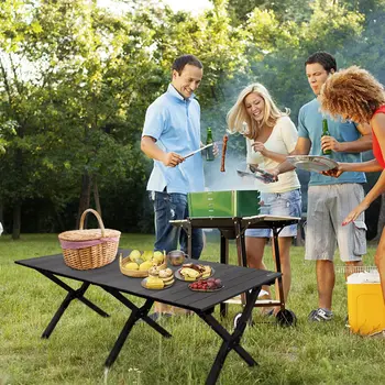Large Folding Picnic Table Portable Lightweight Camping Table Foldable Roll Up Carbon Steel Camping Table with Carrying Bag 2
