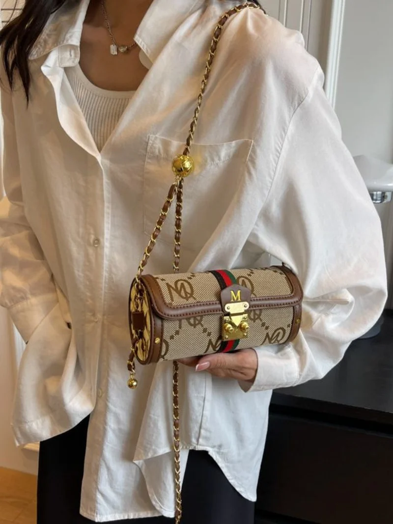 

High-end designer all-match chain bag women's bag 2026 new fashion niche texture fashion one-shoulder messenger bag cylinder bag