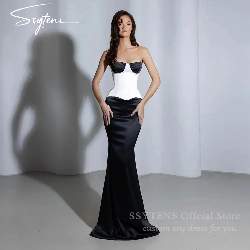 SSYTENS Elegant Evening Dresses for Special Occasion Strapless Sweetheart Black and White Party Dresses Customized Formal Gown