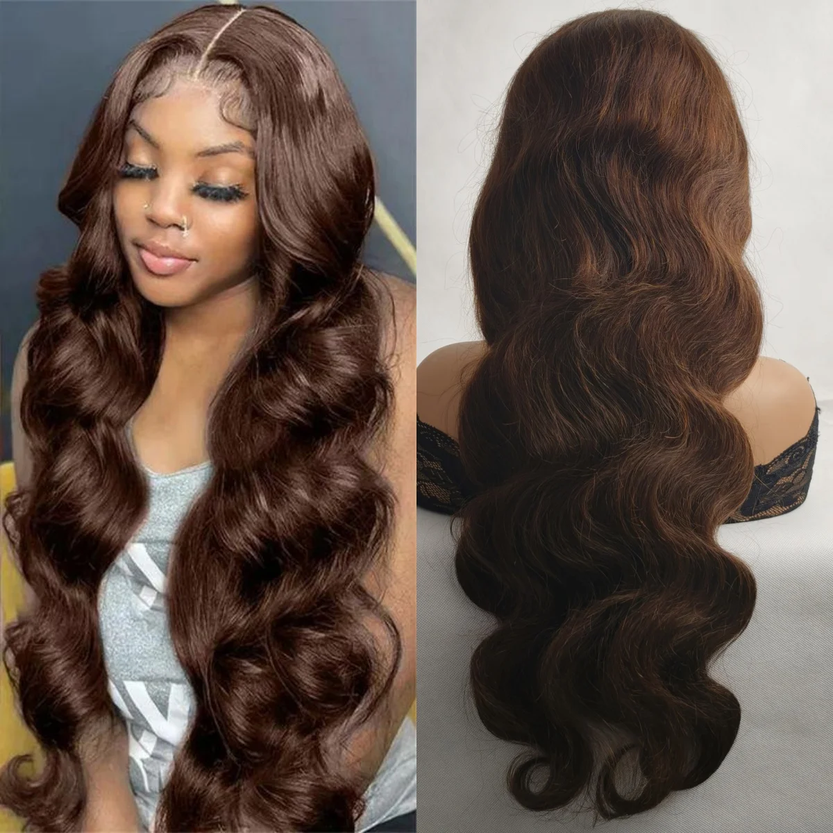 

32 Inch Chestnut Brown Body Wave Lace Front Human Hair Wig 13x6 Transparent Swiss Lace For Natural Looking Brown Curly Hair Wigs