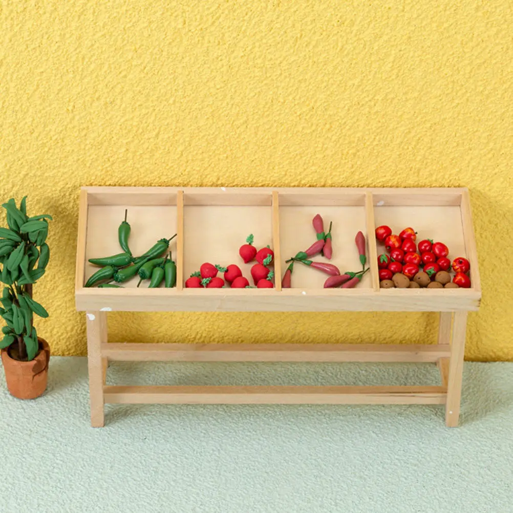 

Miniature Wooden Vegetable Display Stand for Mini House Decor Lifelike Fruit Shelf Tiny Wooden Stand Kids Play Educational