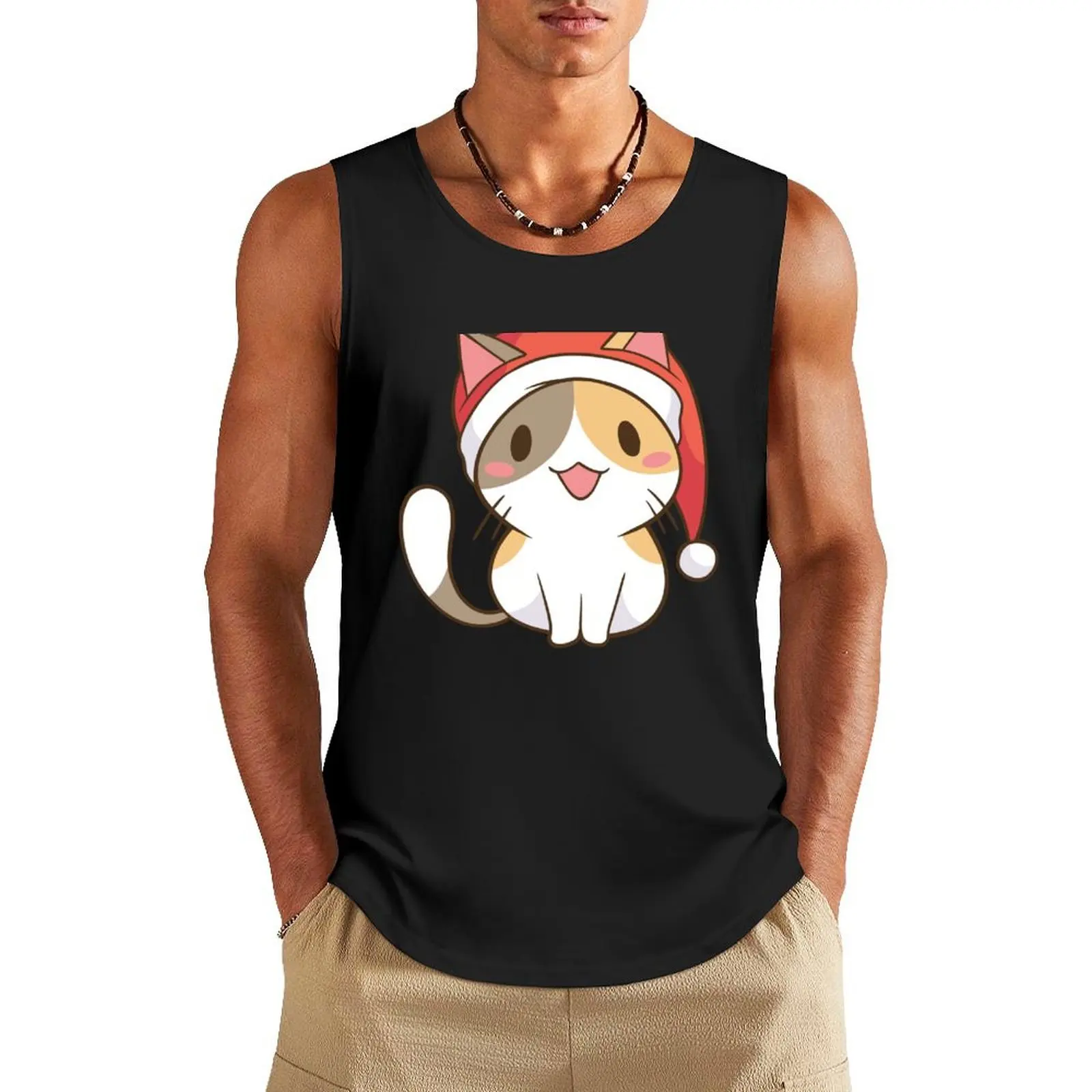

Cute Kawaii Christmas Kitten Tank Top bodybuilding man Men's t shirt Man gym clothes gym clothes men