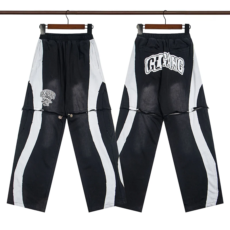New Arrival Glo Gang Unisex Street Pants Spliced Panel Embroidery Logo Detachable Drawstring Trousers