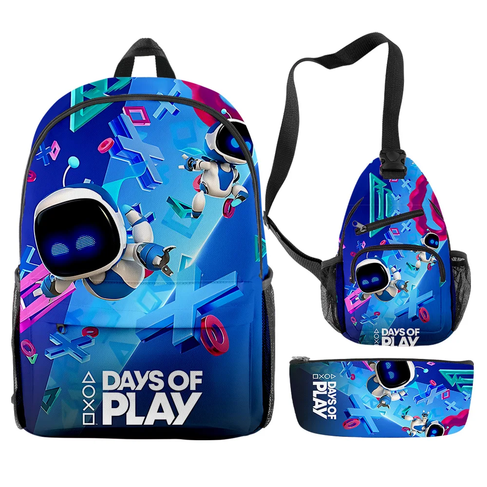 Popular Youthful Funny New astro bot 3pcs/Set Backpack 3D Printed Bookbag Laptop Daypack Backpacks Chest Bags Pencil Case