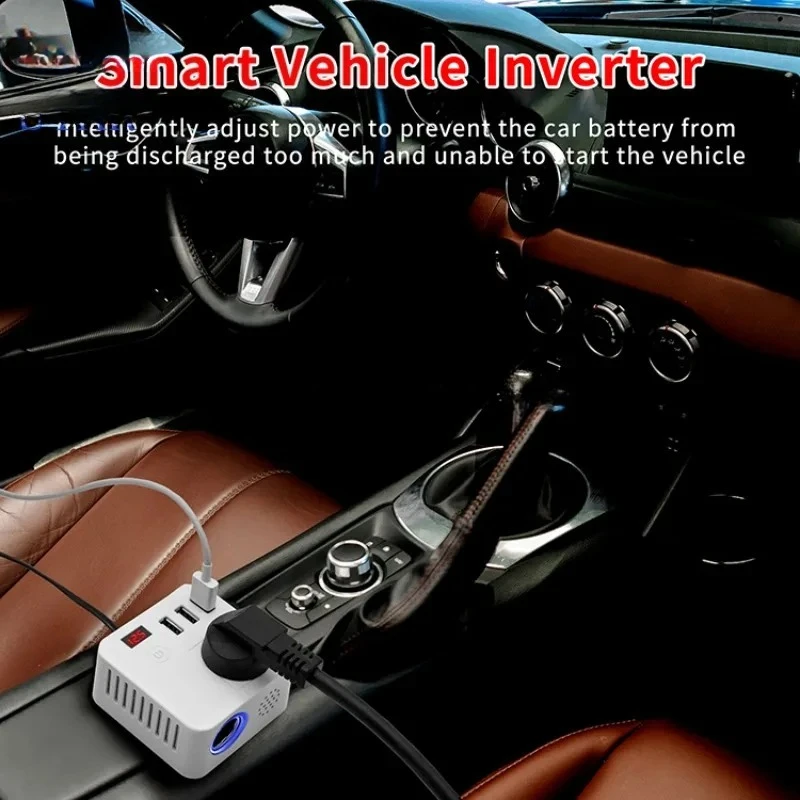 Universal 12V/24V to 110V/220V Car Power Inverter, Multi-Function Voltage Converter with USB Charging for Phone & Laptop - view 4