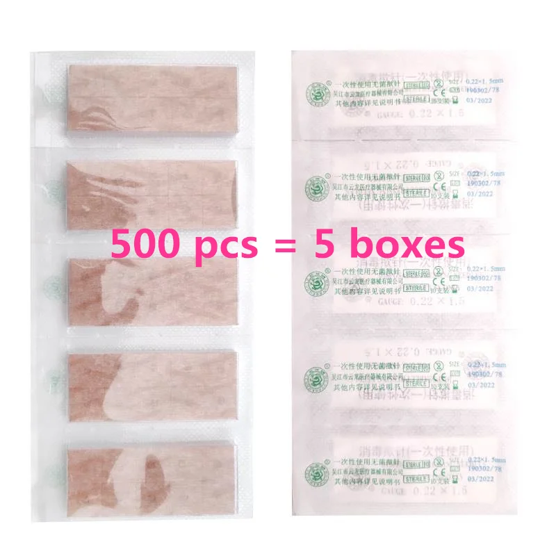 5Boxes=500pcs 0.22*1.5mm Sterile Pressing Needles For Disposable Agulhas De Acupuntura Cloud Dragon Auricular Needle