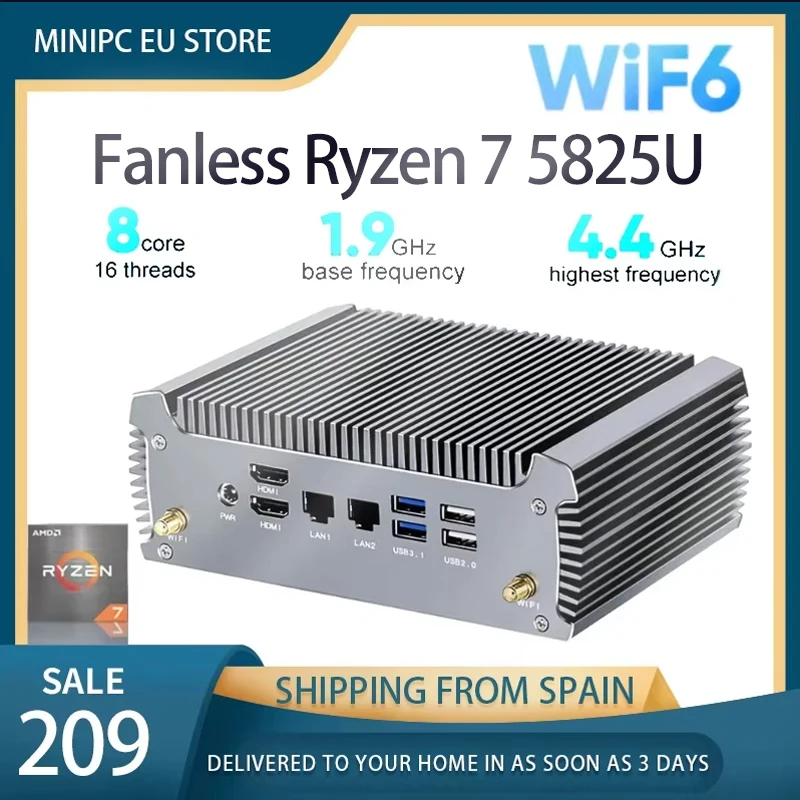 Topton Fanless AMD Mini PC Ryzen7 5825U 4800U Gaming Mini Computer Windows 11 Dual LAN Firewall Router 2*HDMI2.0 NVMe DDR4 WiFi6