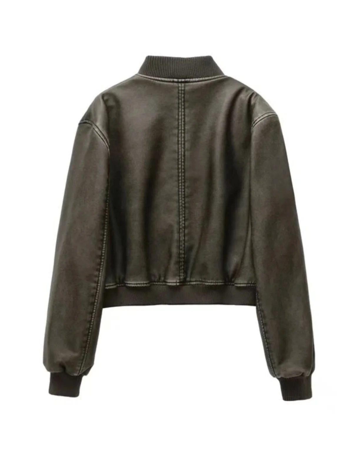 Women's Stand up Collar ort Leather Jaet Street Sle Slim Fit Zipper Closure  Color Faion Outerwear