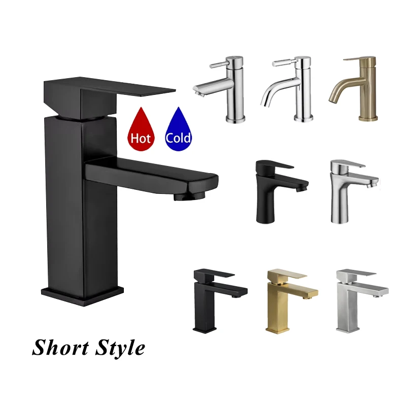 

A Set G1/2 Black Bathroom Faucets Brushed Hot and Cold Mixer Faucets Vanity Bathroom Bathroom Gold Sink Faucets（hose include）