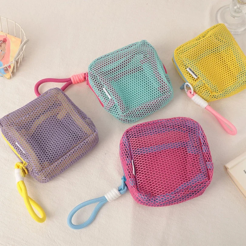 

Small Capacity Key Bags Transparent Cosmetic Bag Square Mesh Storage Pouch Mini Zipper Coin Purse Mini Wash Bag Stationery Case