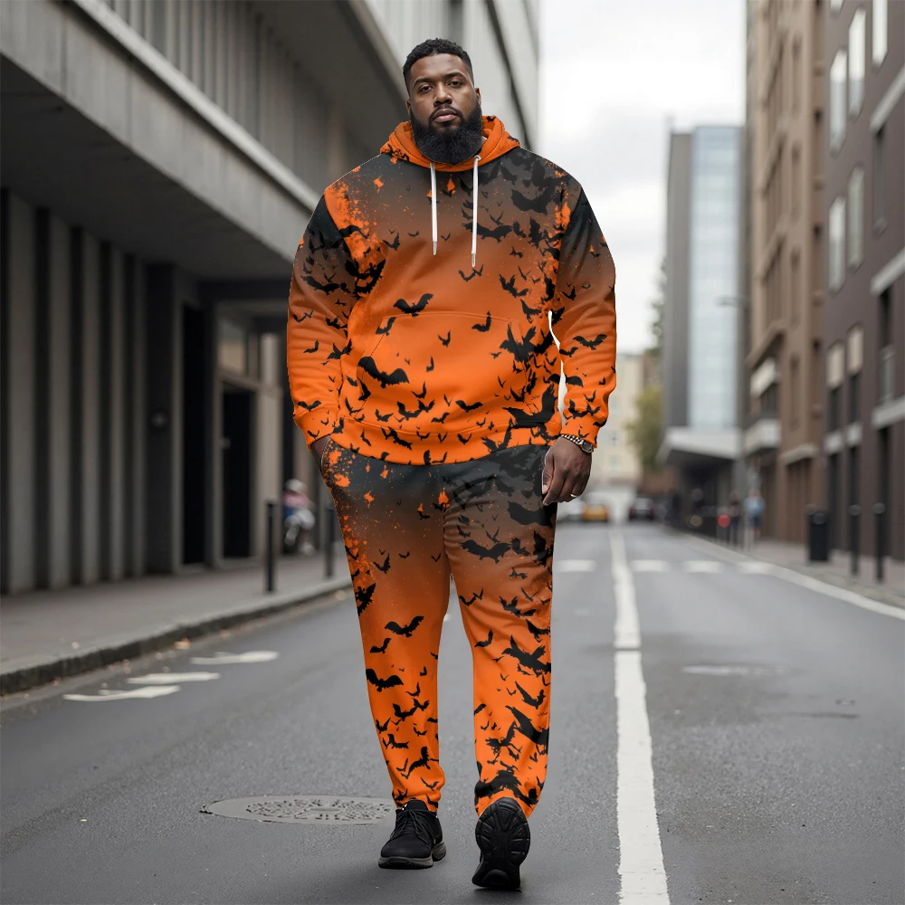 

Spooky Halloween Hoodie Pants Set Tracksuit with Bat Pumpkin Ghost Patterns Perfect for Festive Wear Party Costumes Gift Ideas