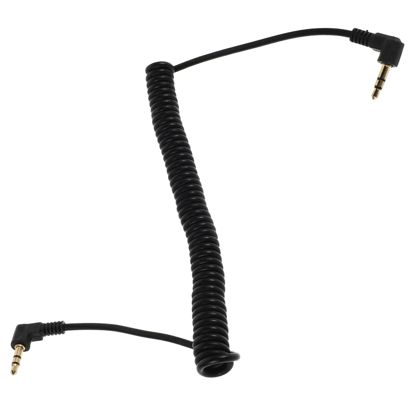 

Cable Coiled Stereo Headphone 90 Degree Copper Aux Extension Male Connector Spring Design Retractable Length Wide