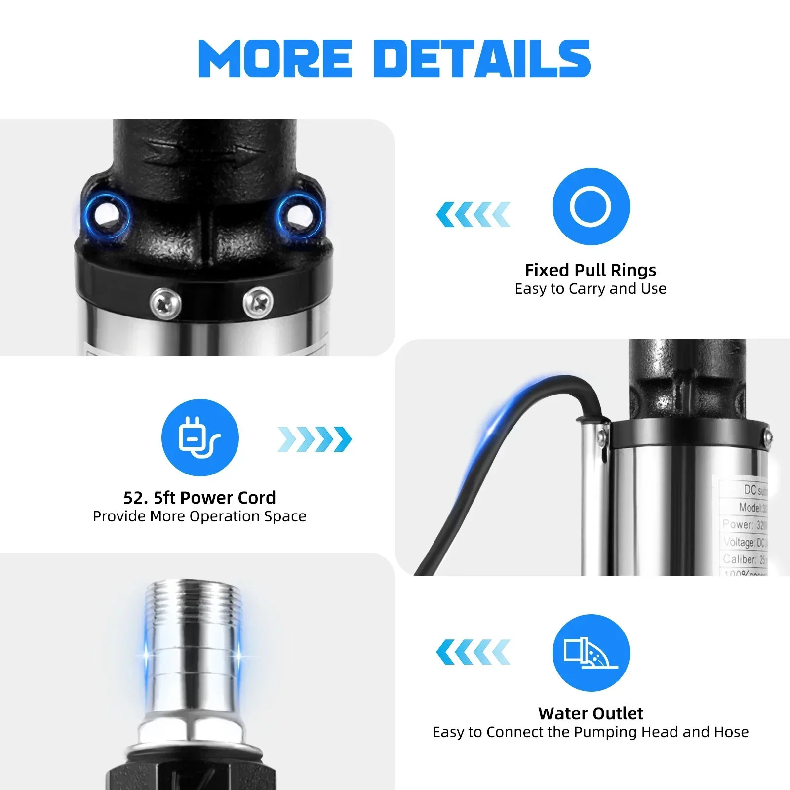 Electric Solar Powered Water Pump, 320W Deep Well Submersible Pump, Farm Ranch Irrigation Submersible Bore Hole Deep Well Pump
