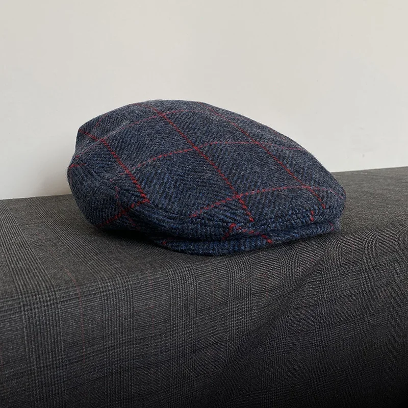 

Синие новые клетчатые шерстяные береты, осень-зима, британский стиль, газетный берет, шляпа в стиле ретро, английские шапки, мужские шапки, фуражка художника Gorras