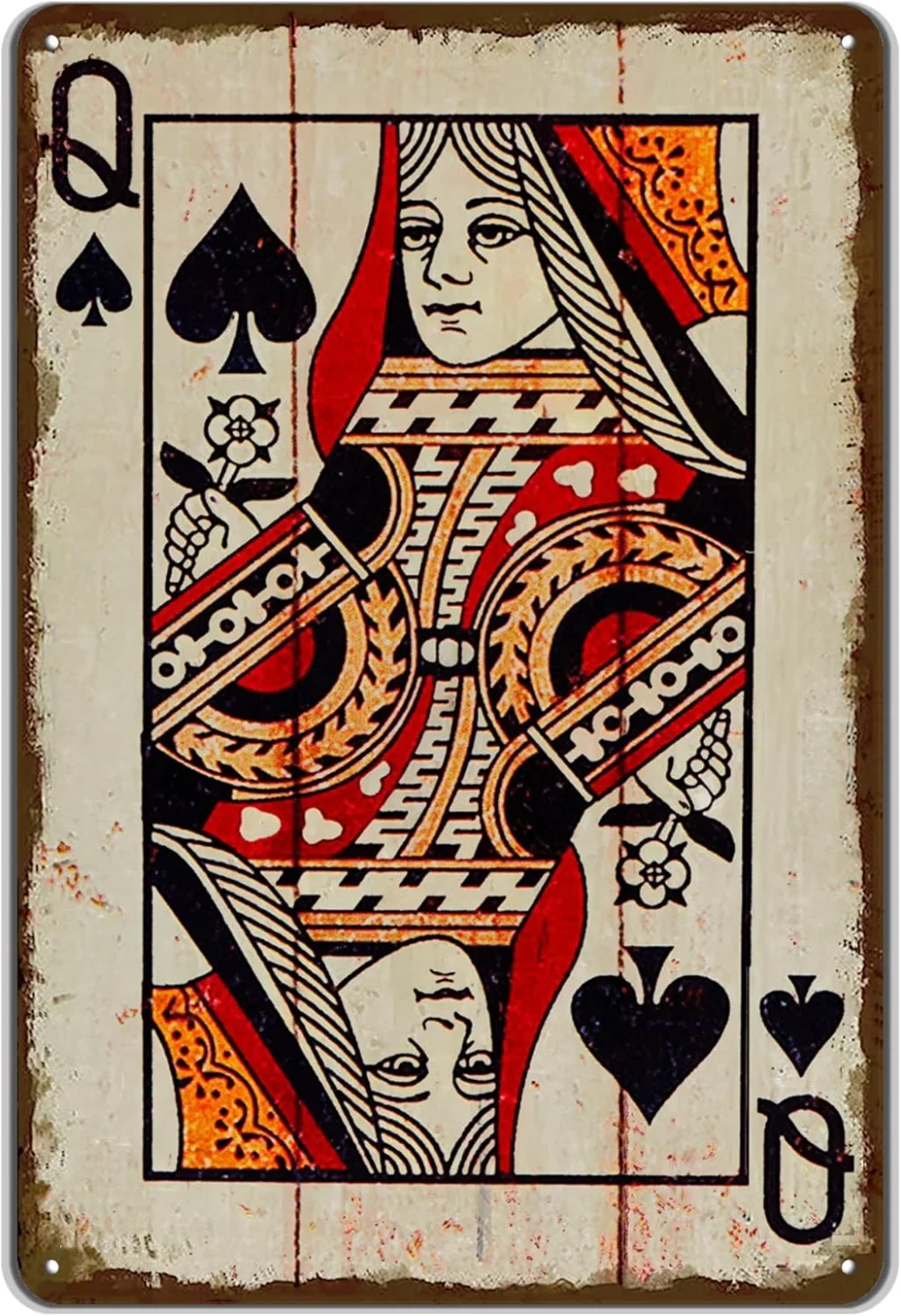 Vintage Poker Wall Decor Metal Sign Retro Tin Sign Decorative Wall Art for Home Cafe Pub Bar Shop 12x8 Inch Spades Queen Desi