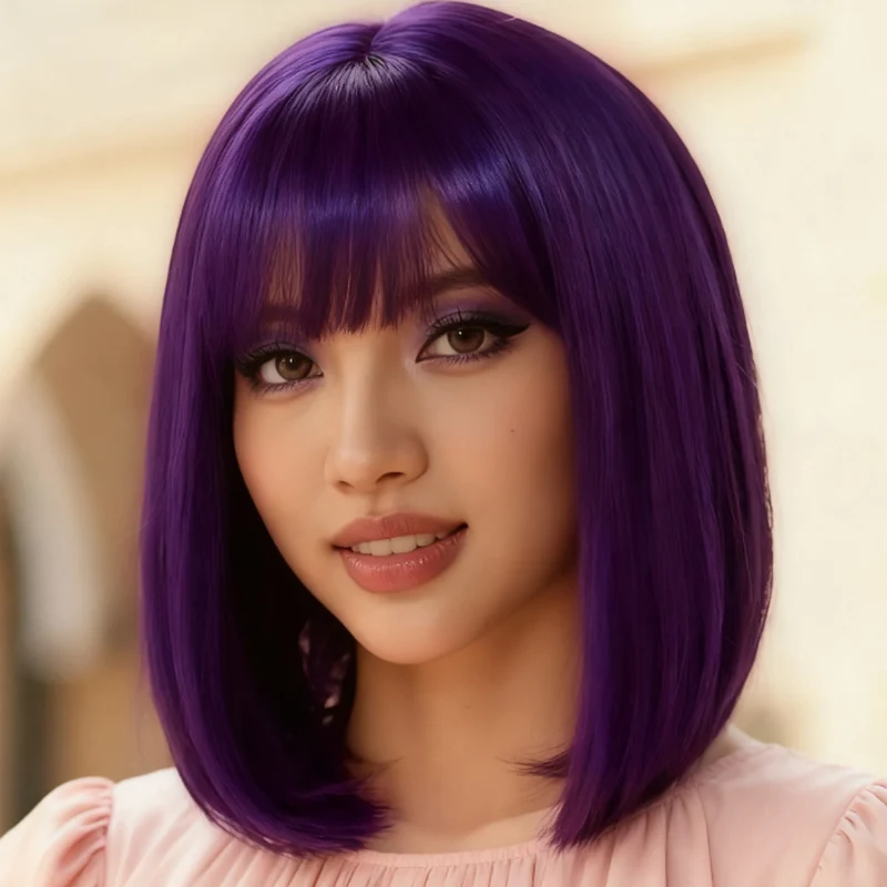 

Фиолетовый синтетический парик 12 дюймов, подходит для ролевых игр для женщин на Рождество и Хэллоуин.