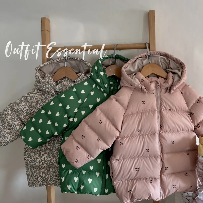 Down Jacket for Kids 2026 Winter New Printed Thickened Warm Boys and Girls Hooded Jacket White Duck Down Windproof Down Jacket