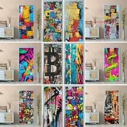 PVC Removable Waterproof Self-adhesive Door Sticker Mural Art Design Graffiti Door Sticker Kitchen Refrigerator Door Sticker