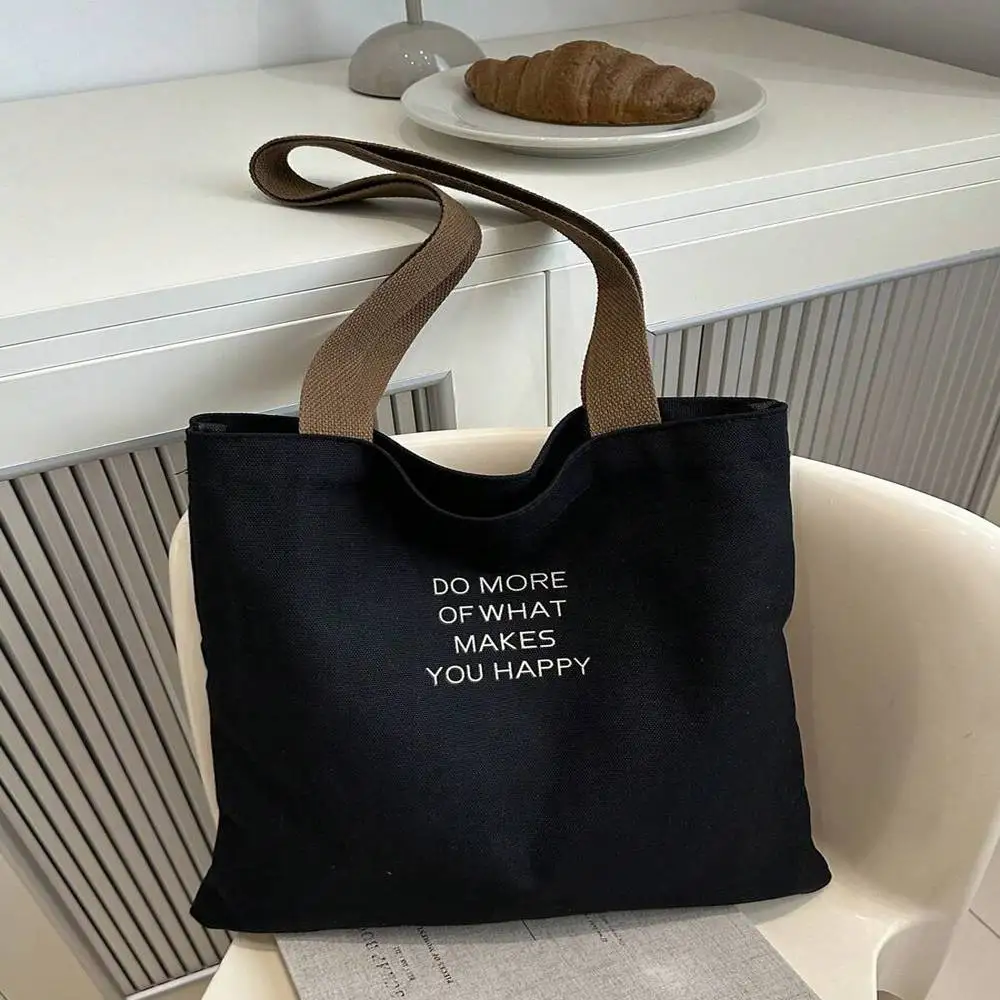 

1 шт. черная холщовая сумка с буквенным принтом - женская сумка через плечо большой вместимости