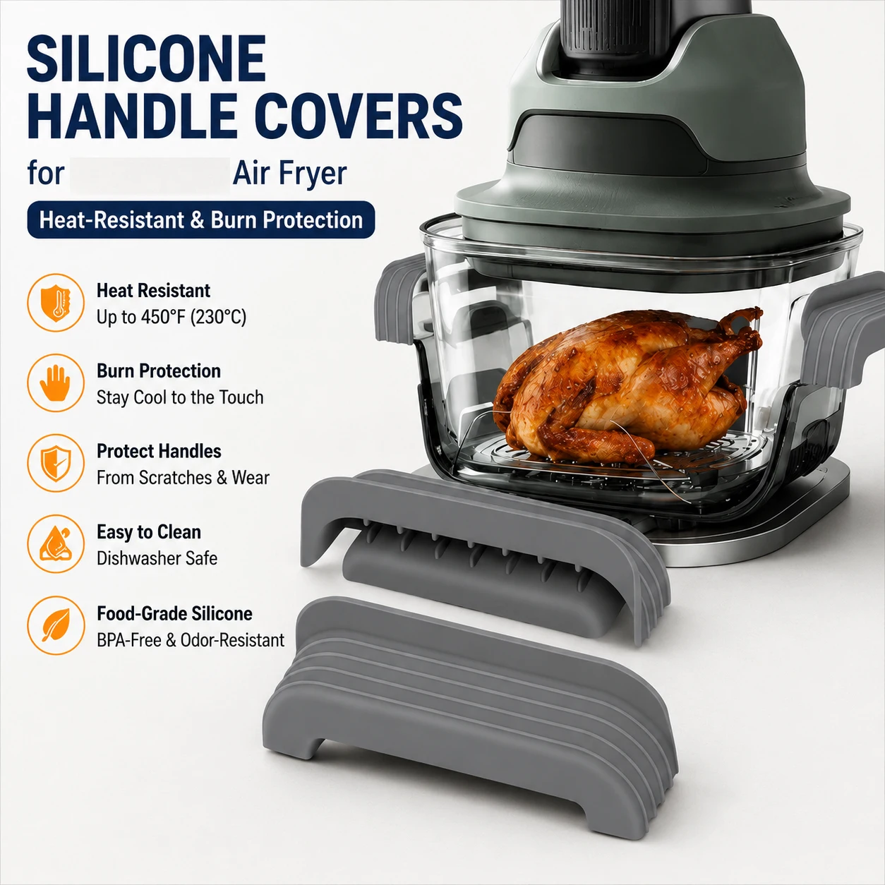 2pcs Silicone Handle Covers for Ninja Crispi Air Fryer Heat-Resistant Burn Protection for 2.5/4/6QT Glass Containers Accessories