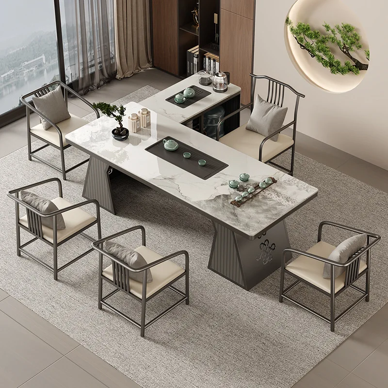 Rock slab tea table and chair combination fully automatic water heating office kung fu tea table