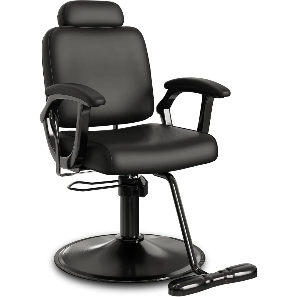 Premium Black Salon Chair, Reclining Salon Chair with Removable Headrest,Durable Steel Frame Stylist Hair Chair360Swivel