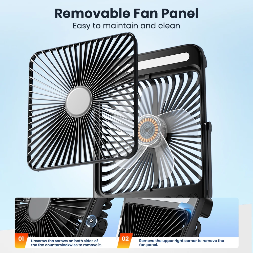 Warmco D4 Portable Desk Fan Rechargeable 20000mAh Camping Fan with Light,48Hrs Run Time 8" Silent Personal Fan Digital Display image 6