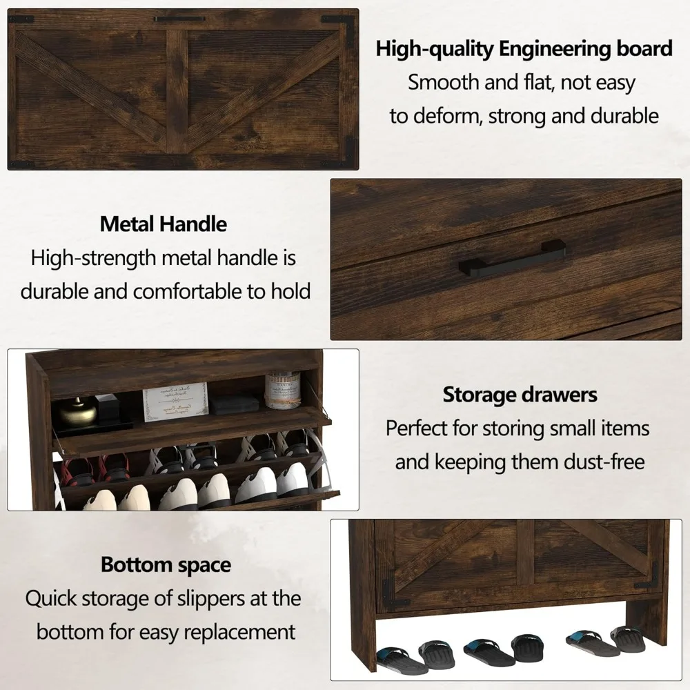 خزانة تخزين الأحذية قائمة بذاتها مع أدراج قابلة للطي للمدخل، وأدراج تنظيم مخفية، وحل تخزين خزانة الأحذية #5
