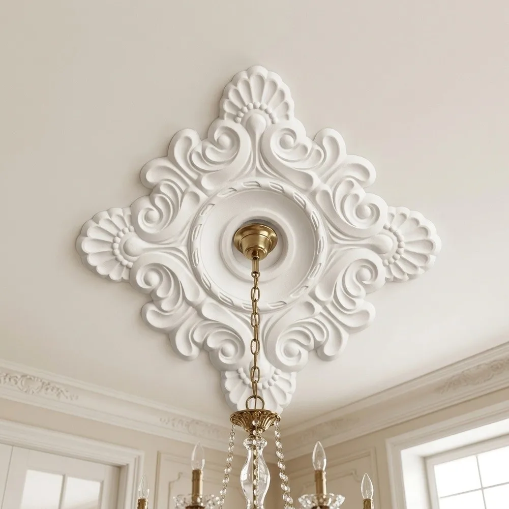 46x46cm PU Ceiling Medallion- For Light- Fixtures And Ceiling Fans Decorative Ceiling Chandelier Medallion- Home Lighting Base