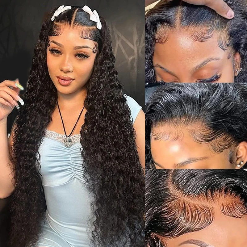 

180 Density Deep Water Wave 13x4 Lace Front Wig Brazilian Human Hair Curly Wave 13x6 Lace Frontal Human Hair Wigs For Women