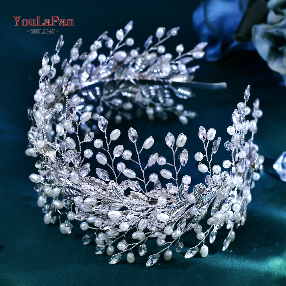 

YouLaPan Crystal Hairpiece Wedding Hair Decoration Tiaras Fashion Women Rhinestone Head Accessories Pearls Headband HP322