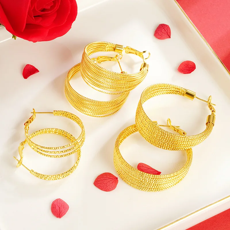 

Luxury 24K 9999 Pure Gold real gold Women's Multi-layer Earrings Simple Niche Design All-match Wrap Ear Ring