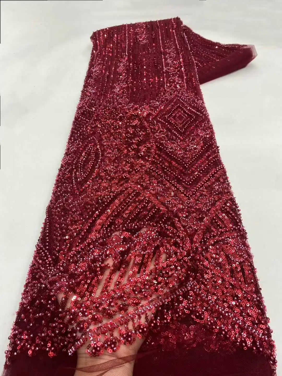 

Luxury African Sequins Beaded Lace Fabric High-Quality Nigerian Wedding Bridal Embroidery French Tulle for Groom Sewing Sewing