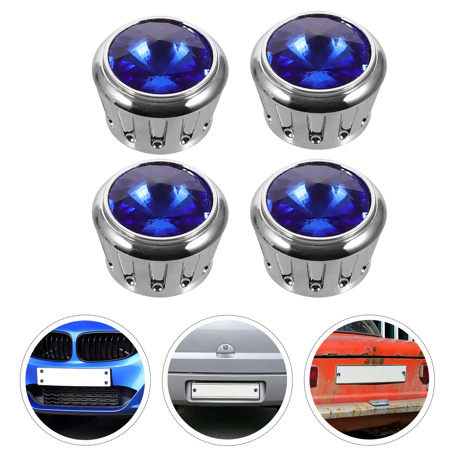 

1 Set Stainless Steel License Plate Screws Anti-Theft Car Mounting Kit Plastic Resin Screw Caps Rhinestone Decorative Clips