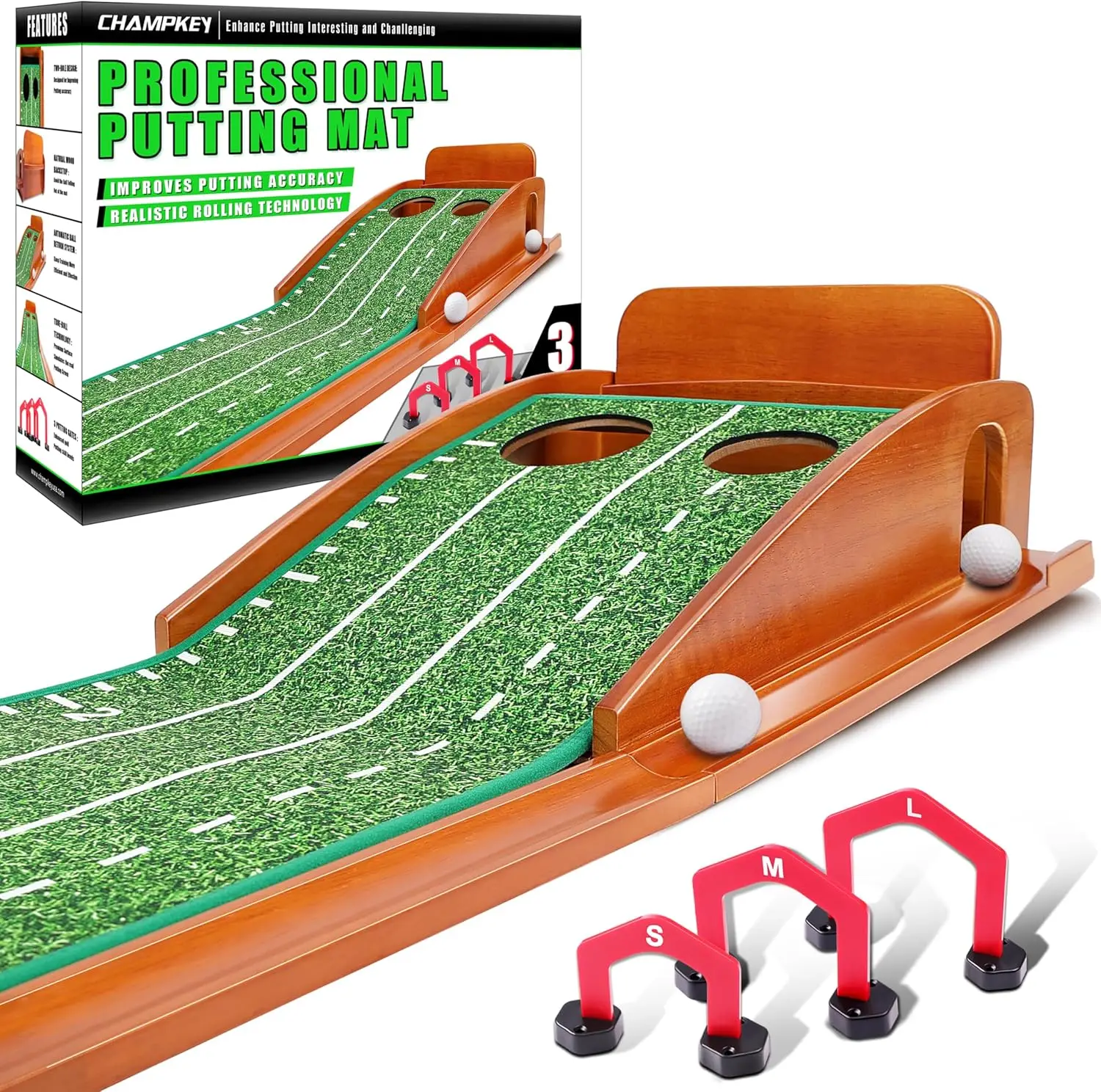 Premium Golf Putting Green Indoor with 3 Golf Putting Gates - Improves Putting Accuracy and Skill Levels Golf Putting Mat