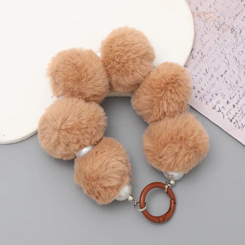 Porte-clés boule de fourrure de lapin moelleux pour femme, pompon noir crème mignon, porte-clés en fourrure artificielle, porte-clés pour sac de voiture, 10 pièces par ensemble