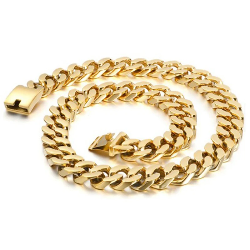 

20mm Heavy Punk Gold Color Cuban Curb Link Chain Necklace Men Hiphop Polished Stainless Steel Bike Biker Choker Neck Jewelry