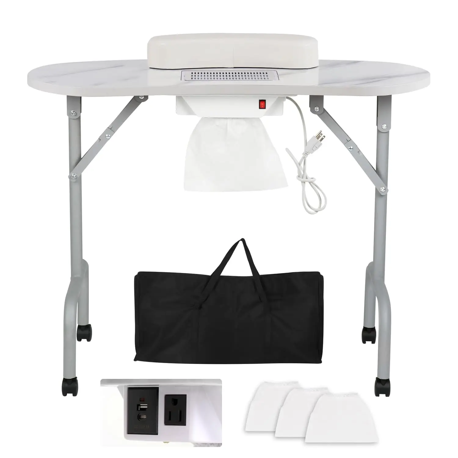 

Manicure Table Foldable Nail Desk with Charging Station & Dust Collector Professional Nail Tech Table for Technician Sp