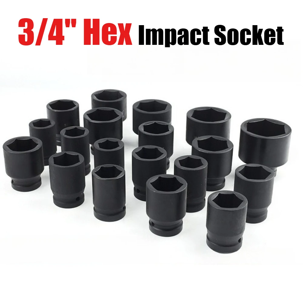 3/4 Inch Drive Deep Impact Sockets Hex 6 Point Metric Air Pneumatic Socket Wrench Head 17-50mm Standard Durable Car Auto Tool