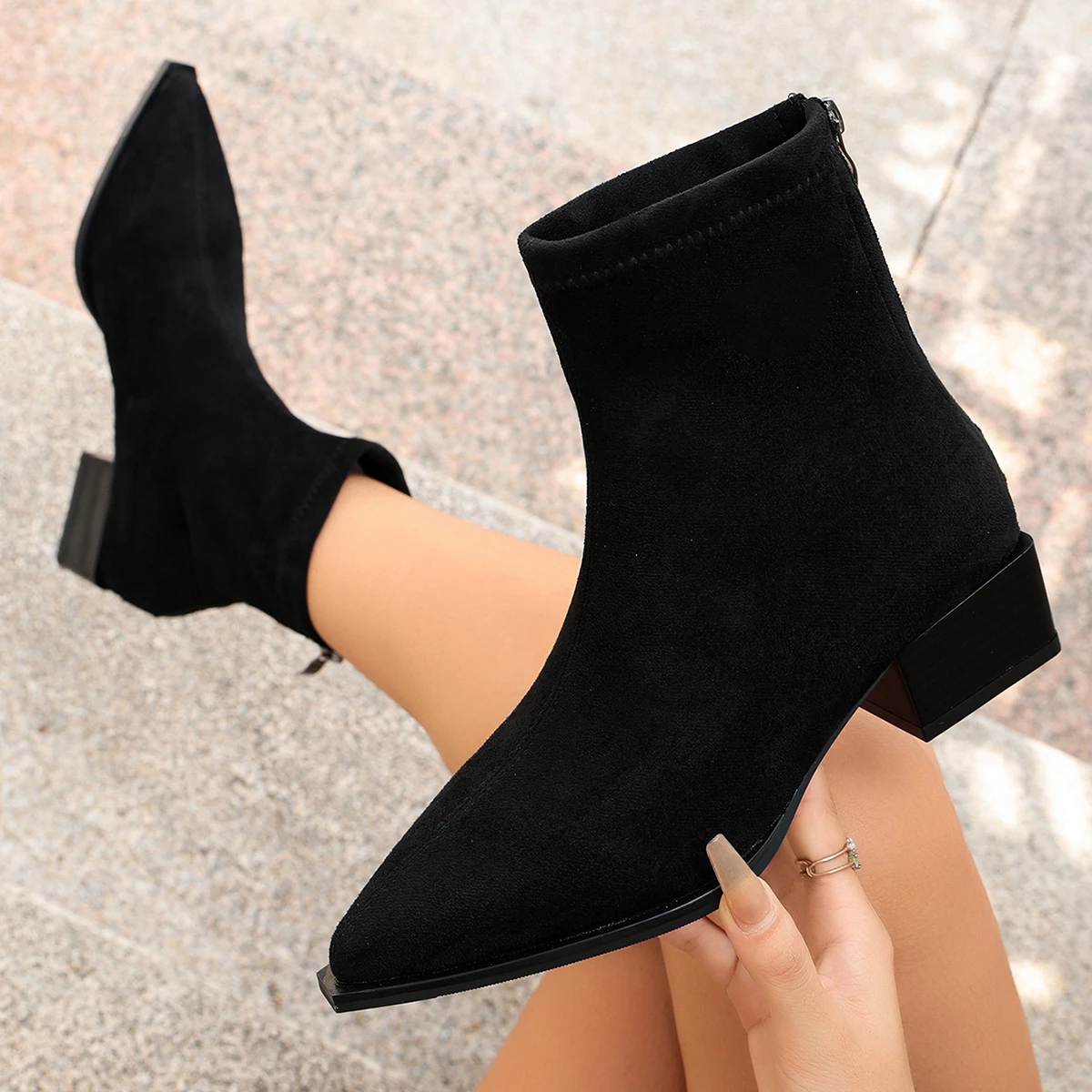 Spitze Damen-Stiefeletten, modische Wildleder-Luxus-Absatzschuhe, neue Winterstiefel 2026, Designer-Kleid, sexy Mujer – Detail 4