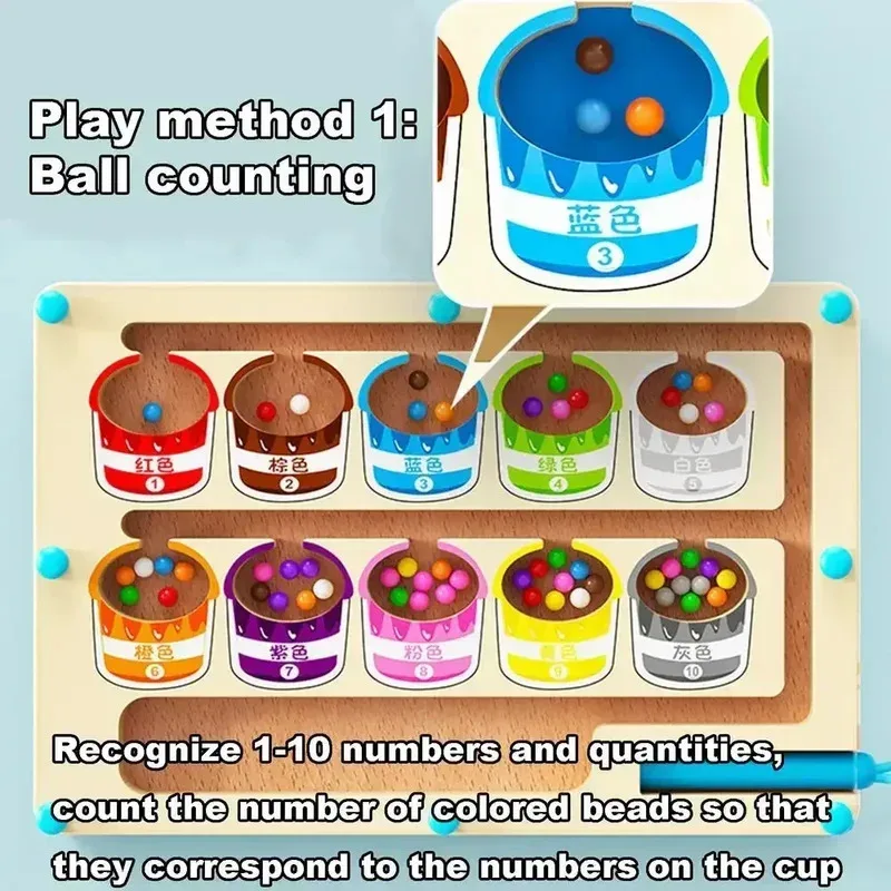 조기 교육 세트 퍼즐 보드 자석 미로 보드 색상 분류 펜 이동 게임 숫자 세기 장난감 나무 자석 퍼즐 몬테소리 선물